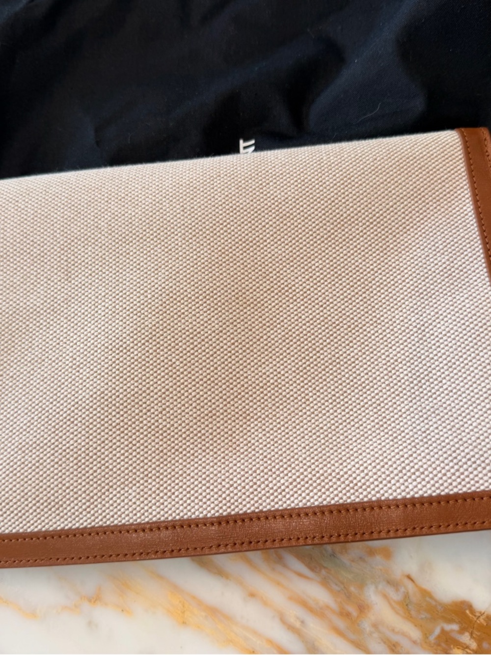 Saint Laurent Uptown Clutch Beige Canvas Tan Leather YSL $730-authentic - Picture 5 of 9